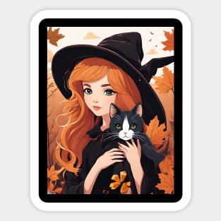 Witch with a cat Sticker